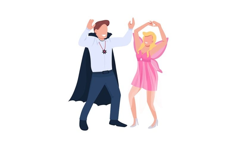 Couple in costumes dancing semi flat color vector characters Illustration