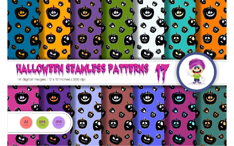 Halloween Seamless Patterns 17. Digital Paper Vector Graphic