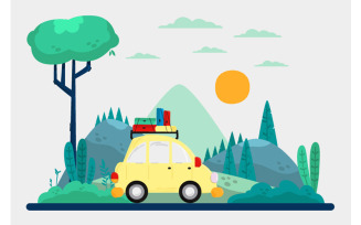 Family Travelling with Camping Equipment Background Illustration