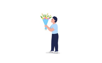 Son giving flowers flat color vector detailed character