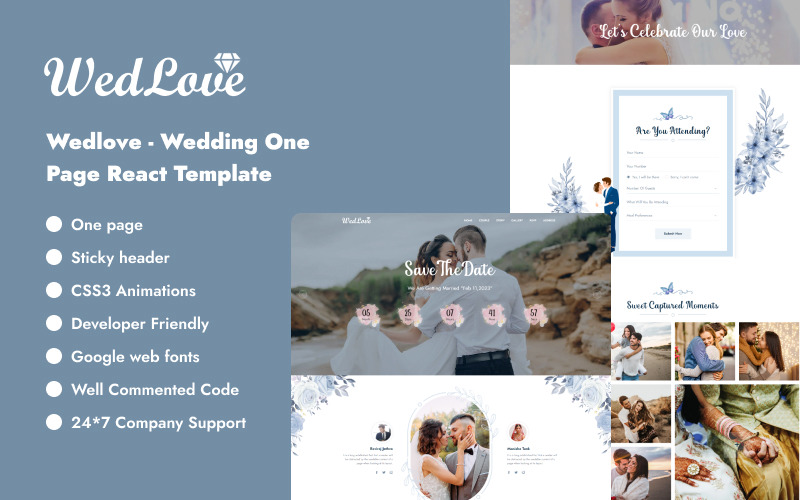 WedLove - Wedding Announcement - React Single page Template Landing Page Template