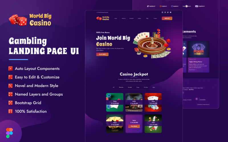World Big Casino - Gambling Landing Page UI (Figma Template) UI Element