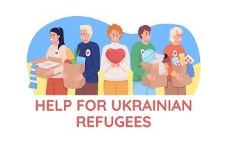 Help for ukrainian refugees 2D vector isolated illustration