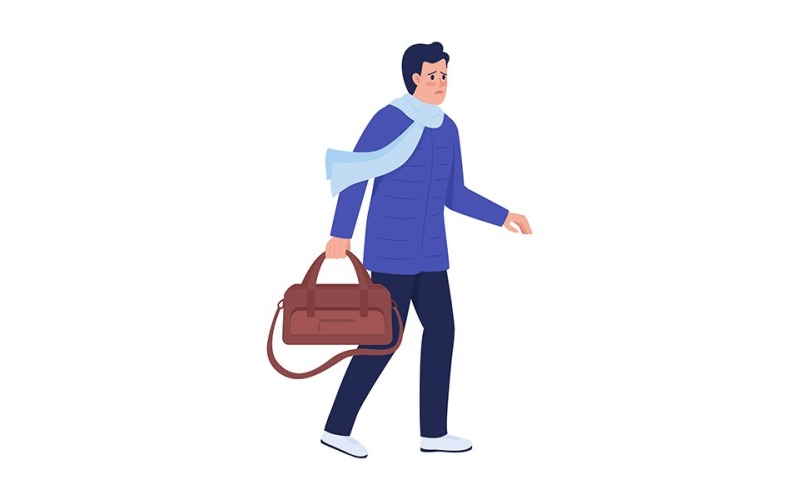 Male refugee leaving home by war and persecution semi flat color vector character Illustration