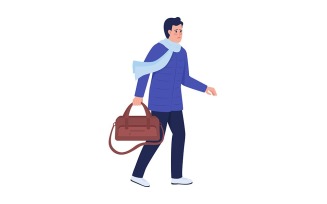 Male refugee leaving home by war and persecution semi flat color vector character