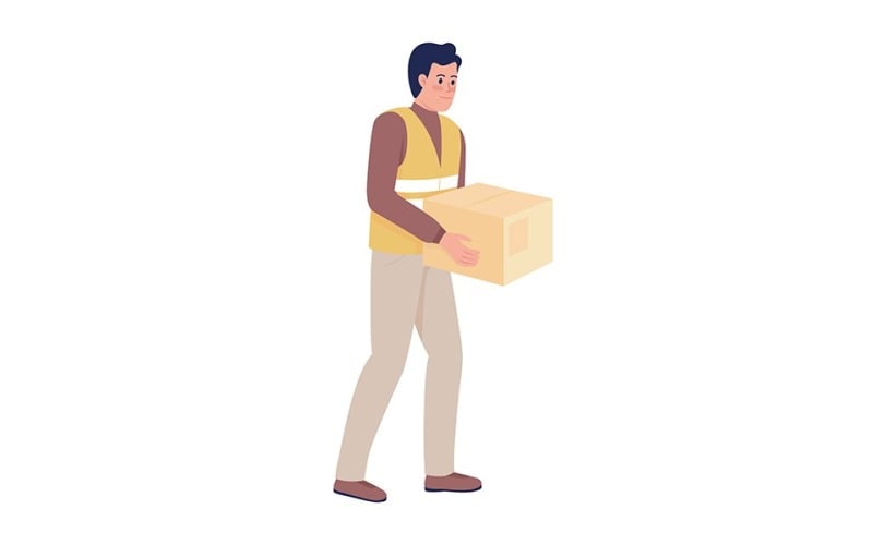 Male volunteer with parcel semi flat color vector character Illustration