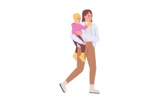 Mother with kid leaving home by war and persecution semi flat color vector characters