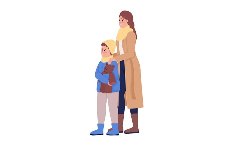 Mother with son showing relief and gratitude semi flat color vector characters Illustration