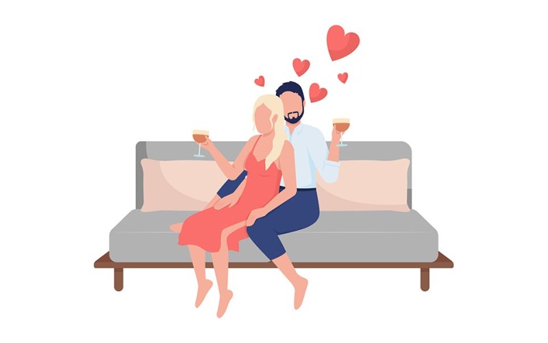 Couple celebrating anniversary semi flat color vector characters Illustration