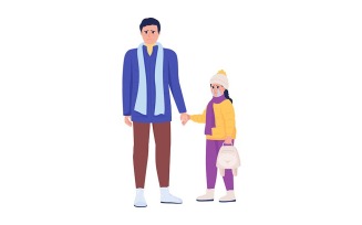Dad holding weeping daughter hand semi flat color vector characters
