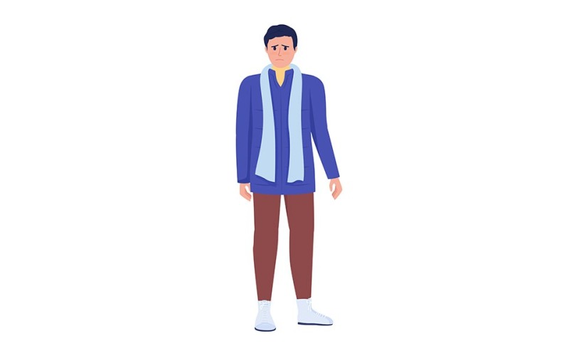 Male war victim waiting for departure semi flat color vector character Illustration
