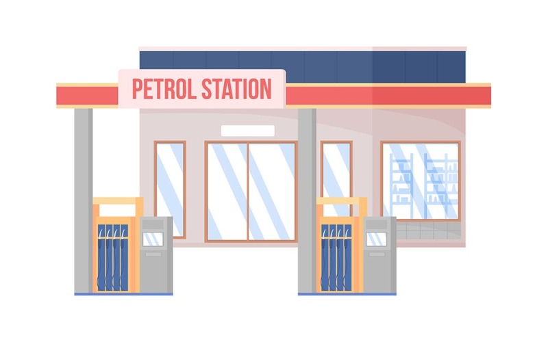 Petrol station semi flat color vector object Illustration