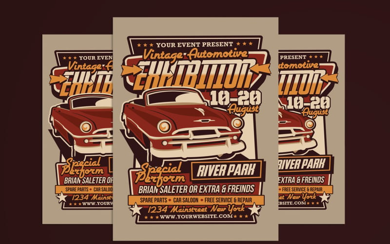Vintage Car Show Flyer Template Corporate Identity
