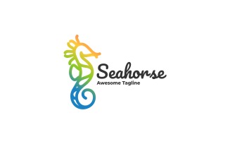 Seahorse Line Art Colorful Logo