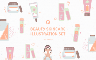 Soft Pastel Beauty Skincare Illustration Set