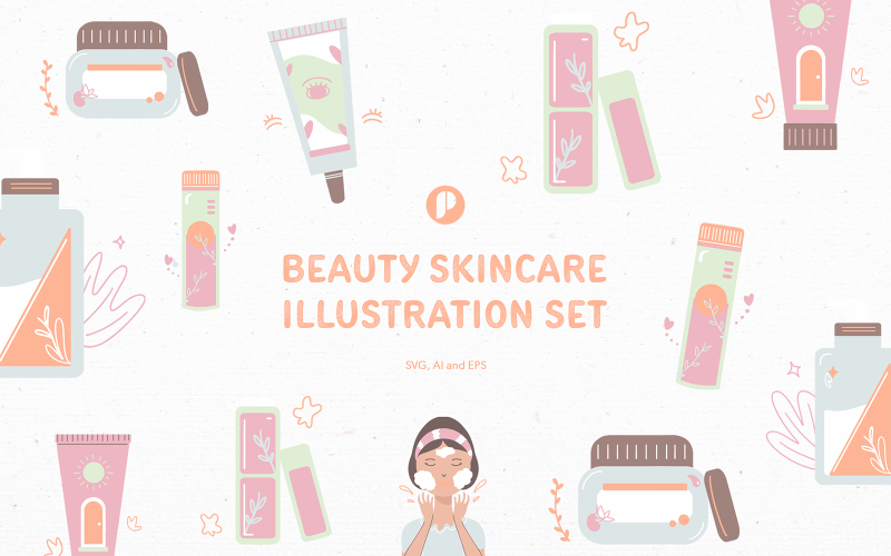 Soft Pastel Beauty Skincare Illustration Set