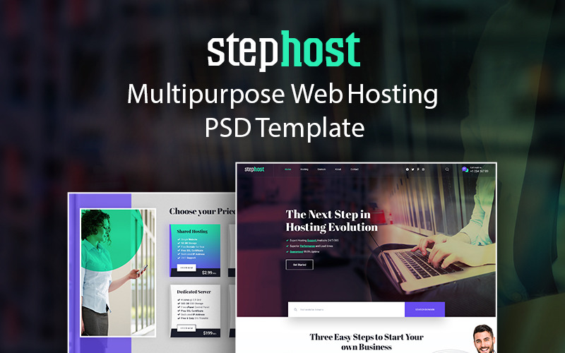 StepHost- Modern Web Hosting Template PSD Template
