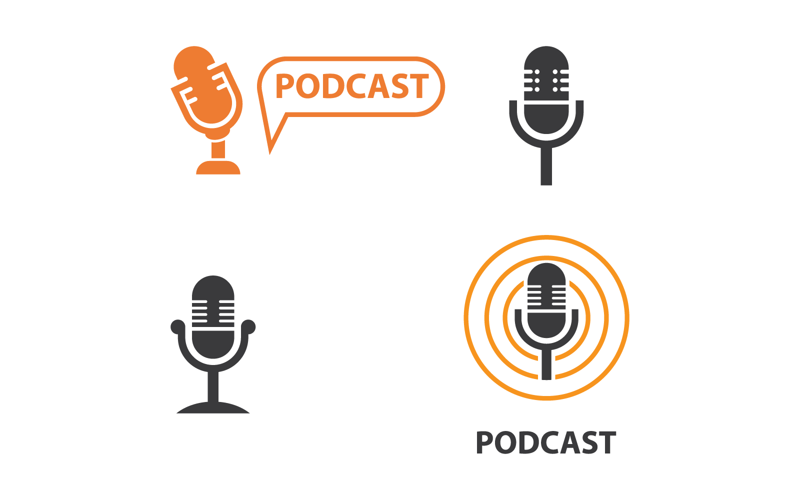 Conjunto de Podcast Logo Vector Diseño plano sobre fondo blanco