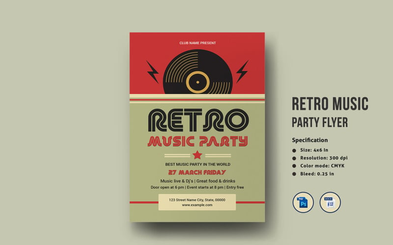 Retro Music Party Flyer Template Corporate Identity