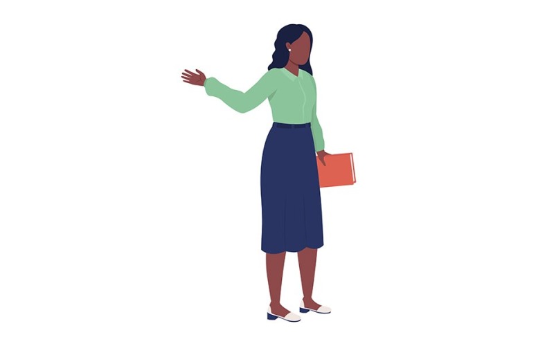Female middle school teacher semi flat color vector character Illustration
