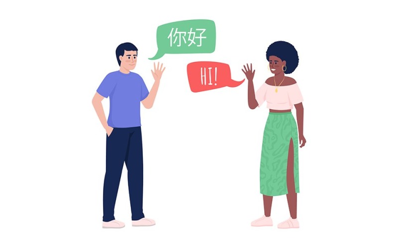 Language exchange friends semi flat color vector characters Illustration