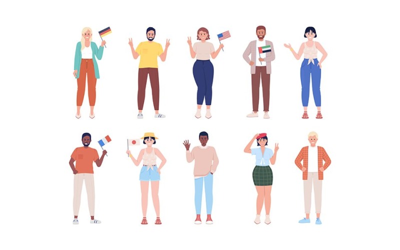 Multicultural society semi flat color vector characters Illustration