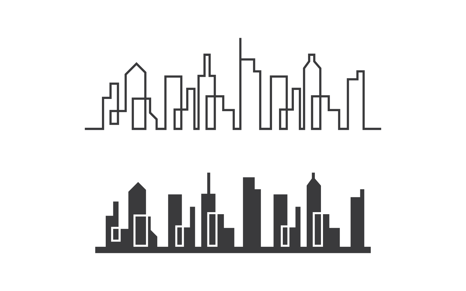Набір сучасного міста skyline Векторні ілюстрації в плоский дизайн