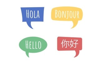Saying hello in different languages semi flat color vector speech bubble set