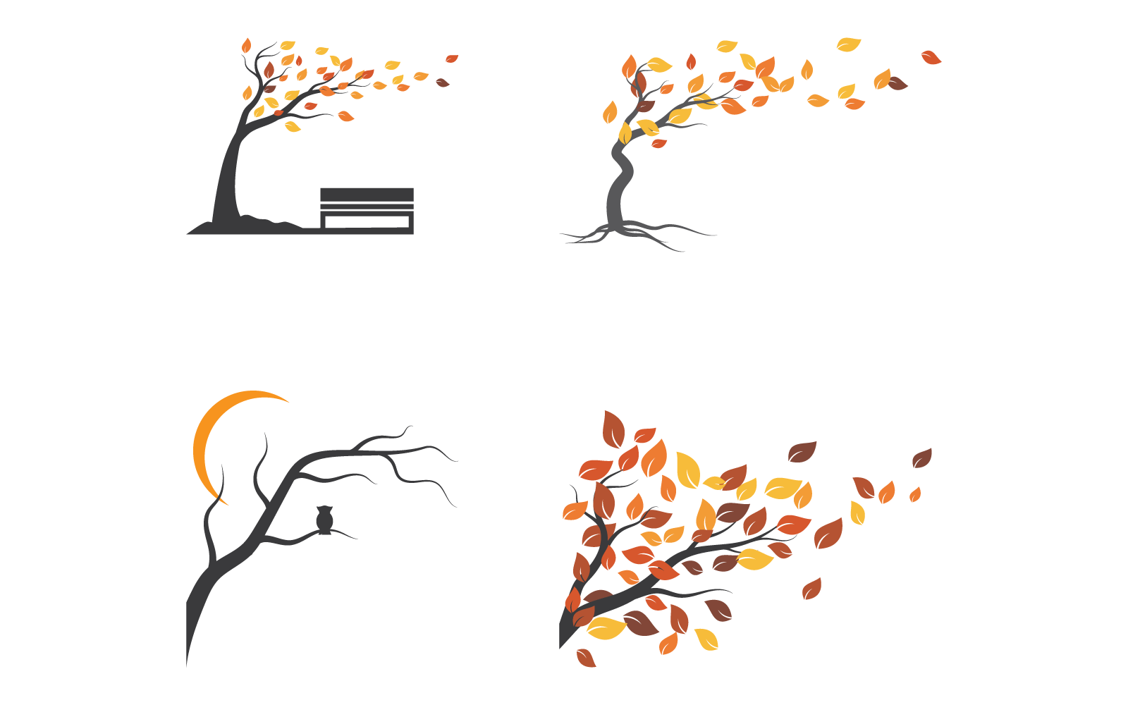 Set of Old tree nature illustration logo template vector design