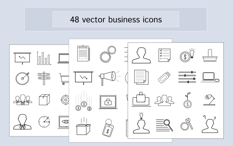 48 Vector Linear Qualitative Business Icons Vector Graphic