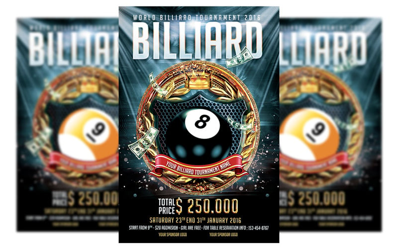Billiard Tournament Flyer Template Corporate Identity