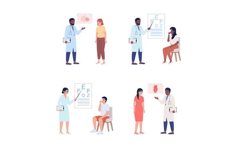 Doctor consultation semi flat color vector characters set Illustration