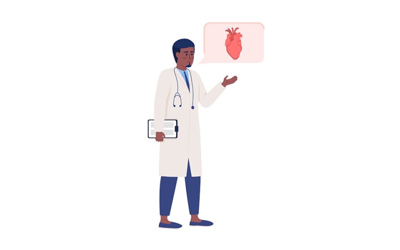Doctor giving recommendation for heart health flat color vector character Illustration