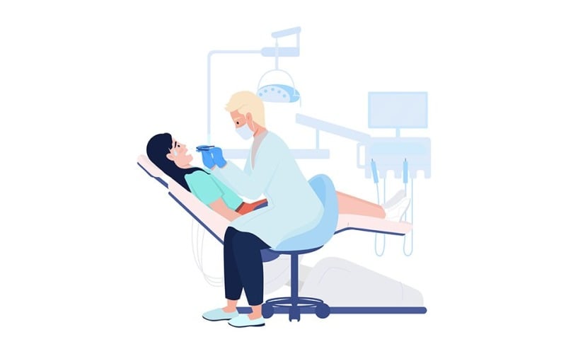 Nervous patient at dentist appointment flat color vector characters Illustration