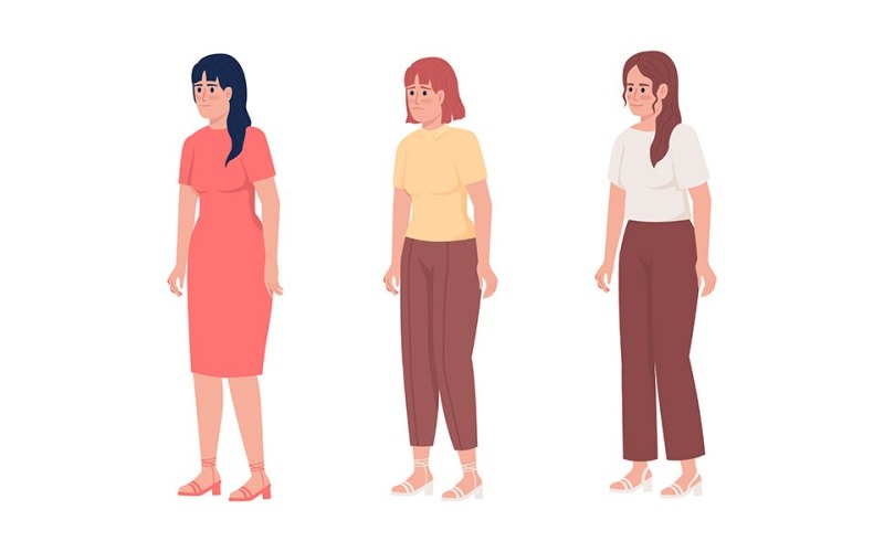 Women with different emotional states semi flat color vector characters set Illustration