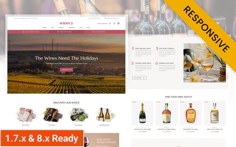 Winecy - Wine Shop, Liquor Store Prestashop Responsive Theme PrestaShop Theme