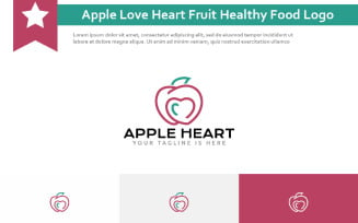 Apple Love Heart Fruit Healthy Food Line Logo