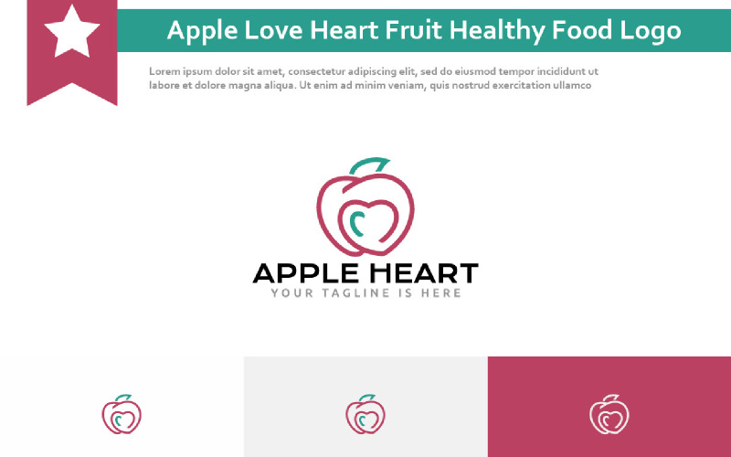 Apple Love Heart Fruit Healthy Food Line Logo Logo Template