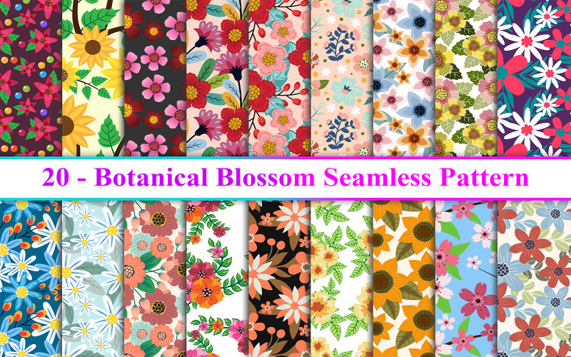 Botanical Blossom Seamless Pattern, Botanical Flower Background, Flower Pattern