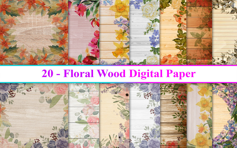 Floral Wood Digital Paper, Floral Wood Background