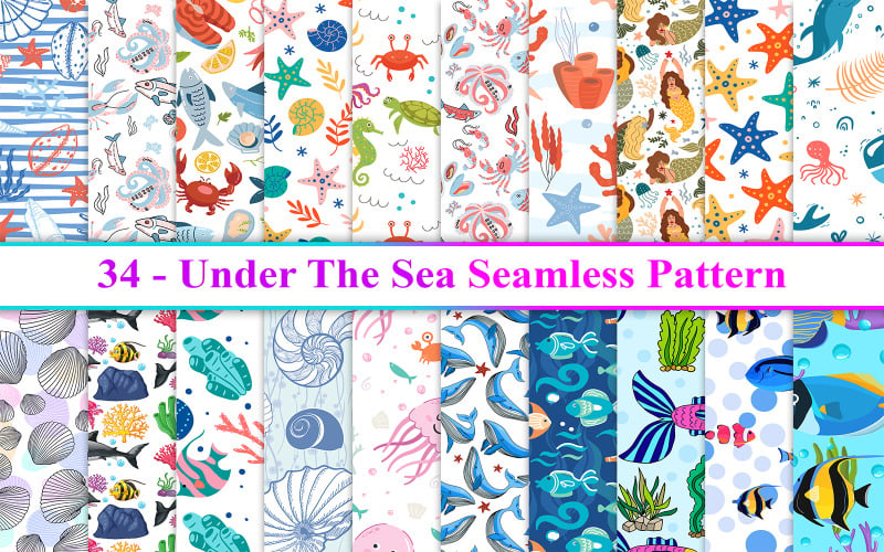 Under The Sea Seamless Pattern, Under The Sea Pattern, Under Water Background