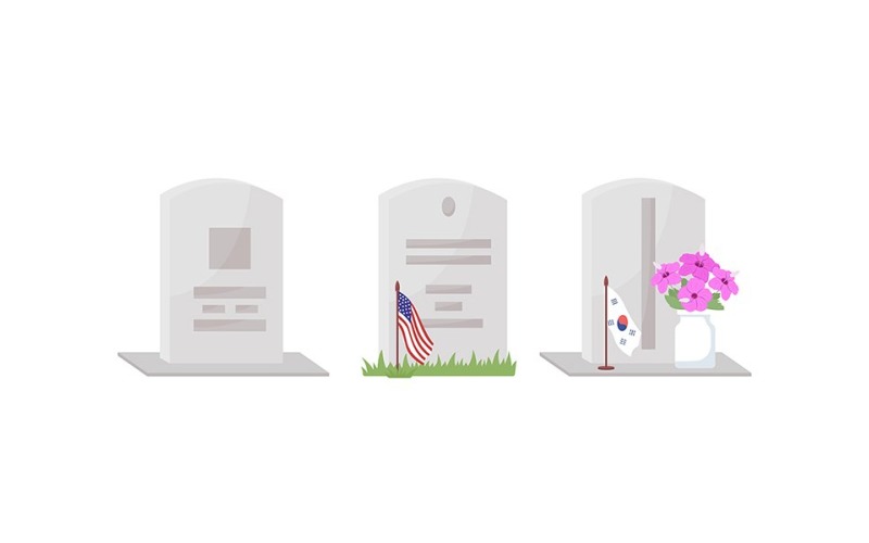 Fallen soldiers gravestones semi flat color vector objects set Illustration
