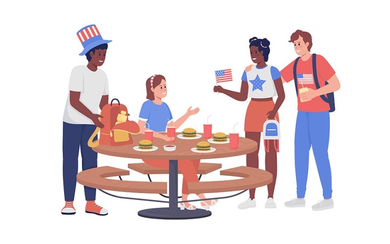 Friends at holiday picnic semi flat color vector characters Illustration
