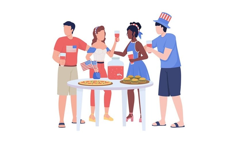 Friends celebrating Independence day semi flat color vector characters Illustration