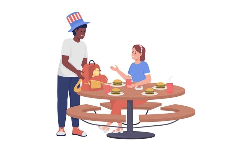 Man and woman at picnic semi flat color vector characters Illustration