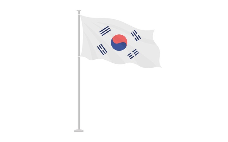 National flag of South Korea on pole semi flat color vector object Illustration
