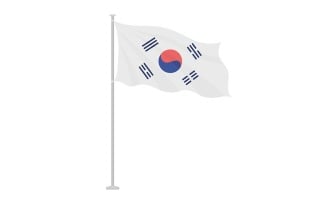 National flag of South Korea on pole semi flat color vector object