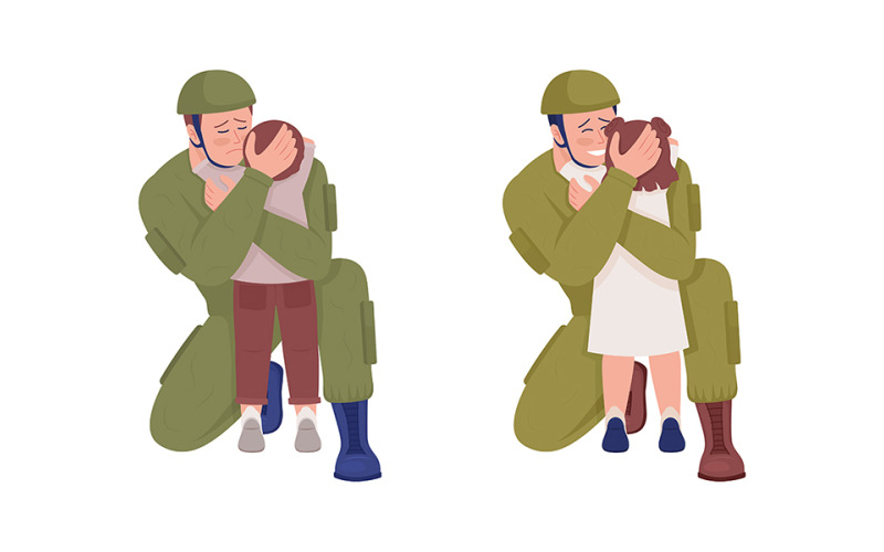 Father holding his child semi flat color vector characters set Illustration