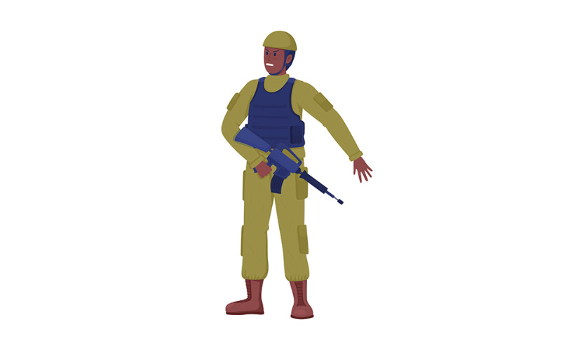 Fighter with carbine semi flat color vector character Illustration