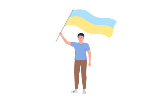 Man holding Ukrainian flag semi flat color vector character